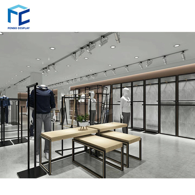 Black Golden Color Wooden Clothes Display Rack For Shop Interior Design