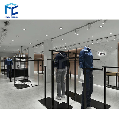 Black Golden Color Wooden Clothes Display Rack For Shop Interior Design