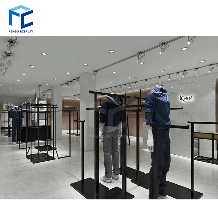 Black Golden Color Wooden Clothes Display Rack For Shop Interior Design